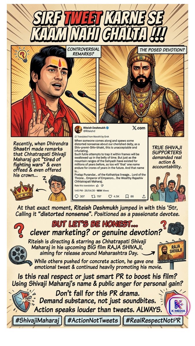 Tvmania2000's tweet photo. Riteish Deshmukh vs Dhirendra Shastri — when tweets spark debate, people demand real action ⚡
Tweets are easy… real action is what truly matters 🔥
#ShivajiMaharaj #RiteishDeshmukh #DhirendraShastri #ActionNotTweets #RealRespect #TruthMatters #PublicDebate #StayAware https://t.co/yWaPCMEP67