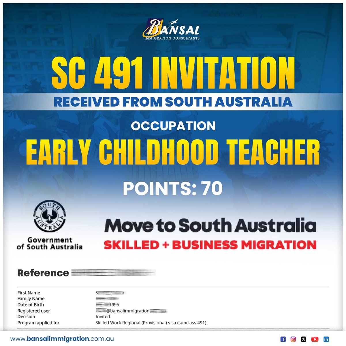 Bansalimmi's tweet image. 🎉 BACK-TO-BACK SOUTH AUSTRALIA INVITATIONS 🇦🇺

#SouthAustralia #InvitationRound #Subclass190 #Subclass491 #SkilledMigration #AustraliaPR #RegisteredNurse #EarlyChildhoodTeacher #BansalImmigration