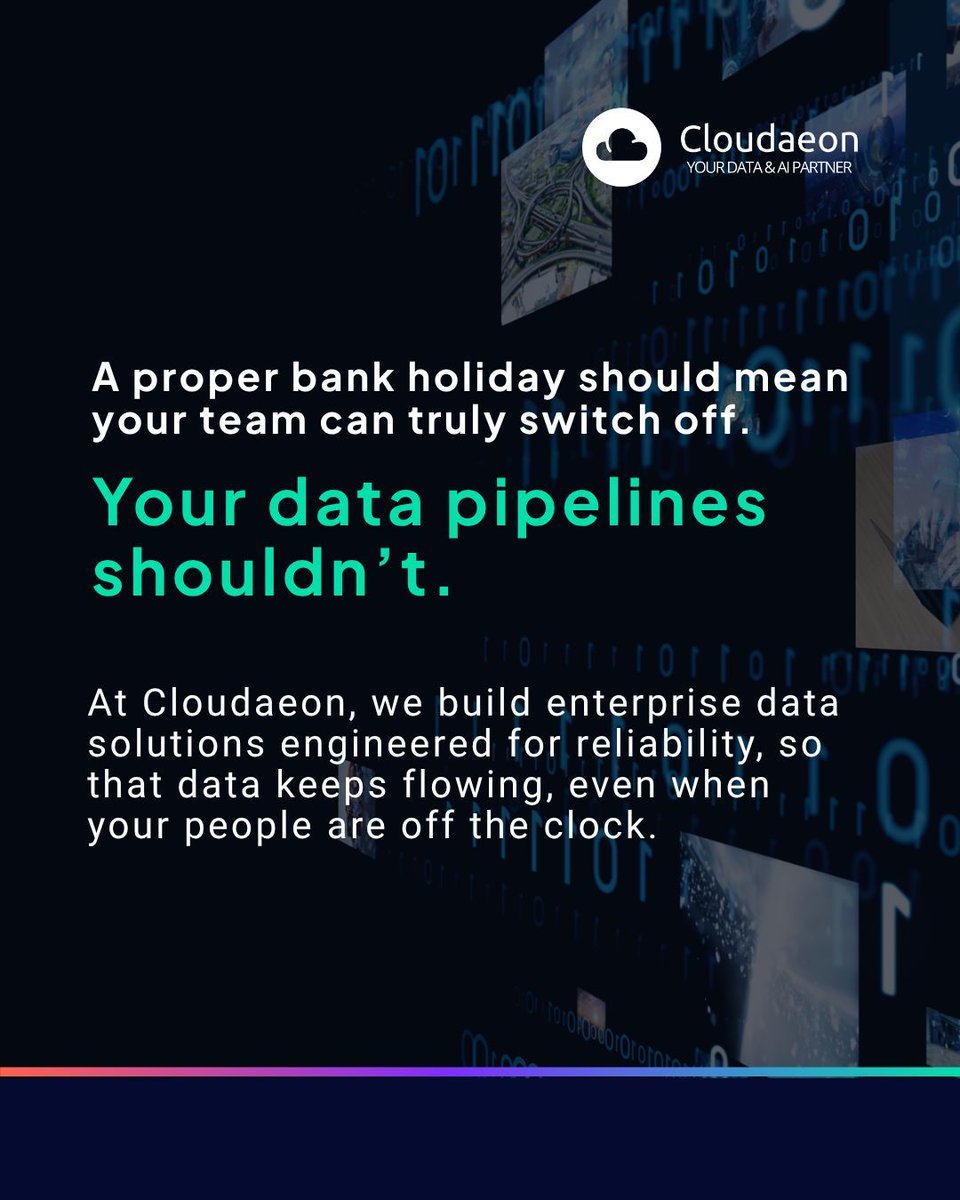 cloudaeon's tweet image. Two Bank Holidays. Two short weeks. Zero tolerance.

May reveals what your data platform is really built on. If nothing breaks, you built it right.

We engineer to one standard: resilient, observable, governed &amp;amp; production-ready data pipelines.

#earlymaybankholiday #data #ai