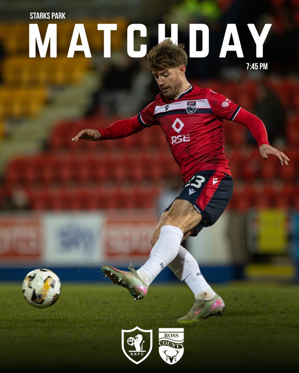 RossCounty's tweet image. MATCHDAY

🆚Raith Rovers
🏆 William Hill Championship
📅 Friday 1 May 2026
🕰️ 7:45 PM
📍 Kirkcaldy
🏟️ Stark's Park
📺 Live on BBC Scotland

#Staggies