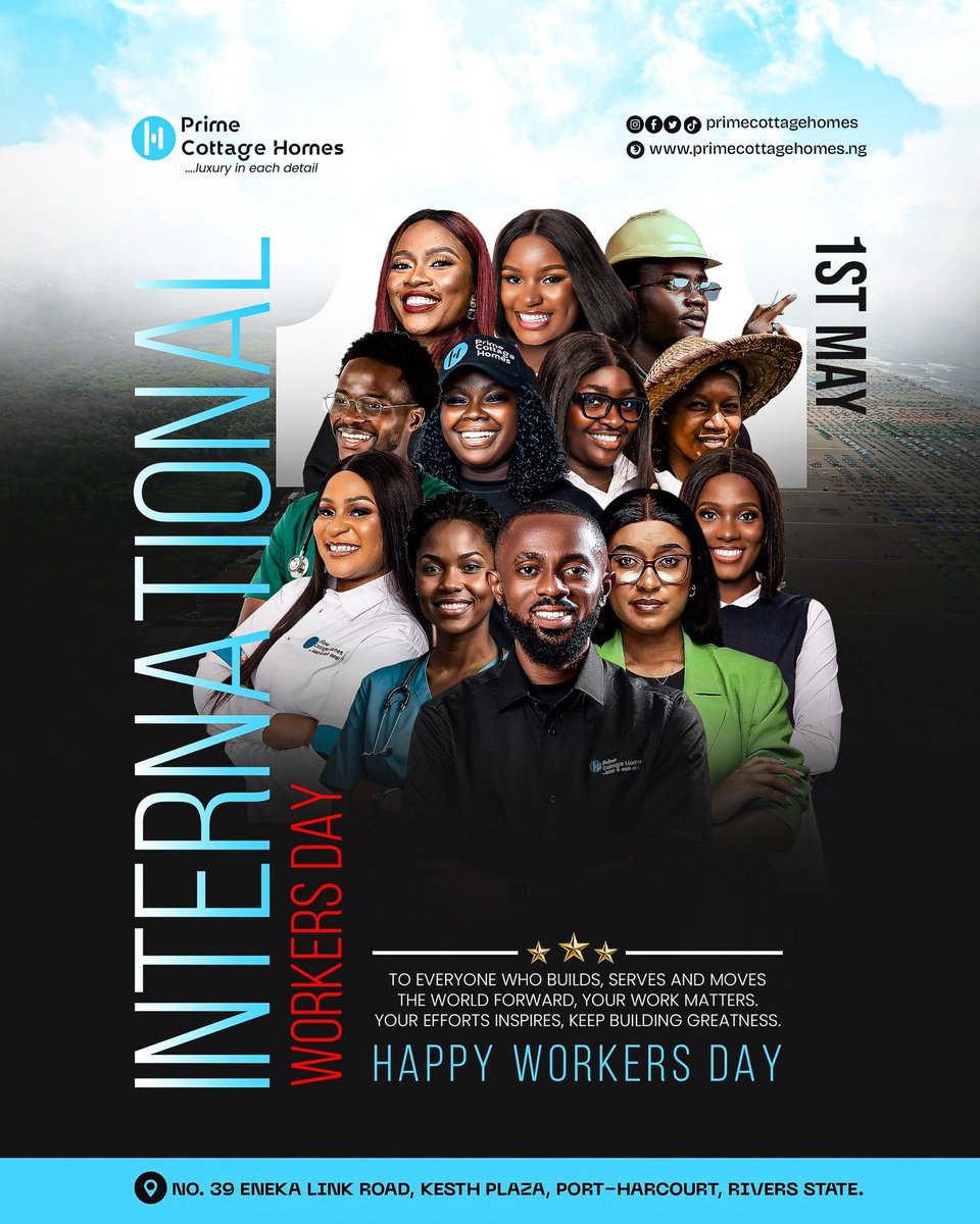 Primecottage's tweet photo. Today, we don’t just celebrate workers
we celebrate builders of the future.

Happy Workers’ Day 👏🏾
#WorkersMatter https://t.co/RXZJFBiYqZ
