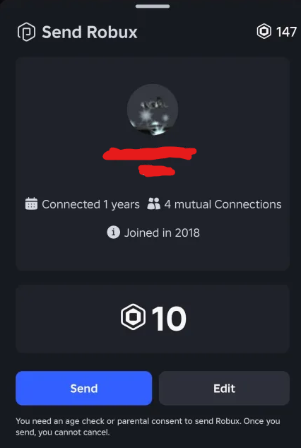 Tooper537915's tweet photo. Sending Robuxs Using this new Roblox Plus you are now able to see how long you have been "Connected" Them for https://t.co/calRsOBXJM