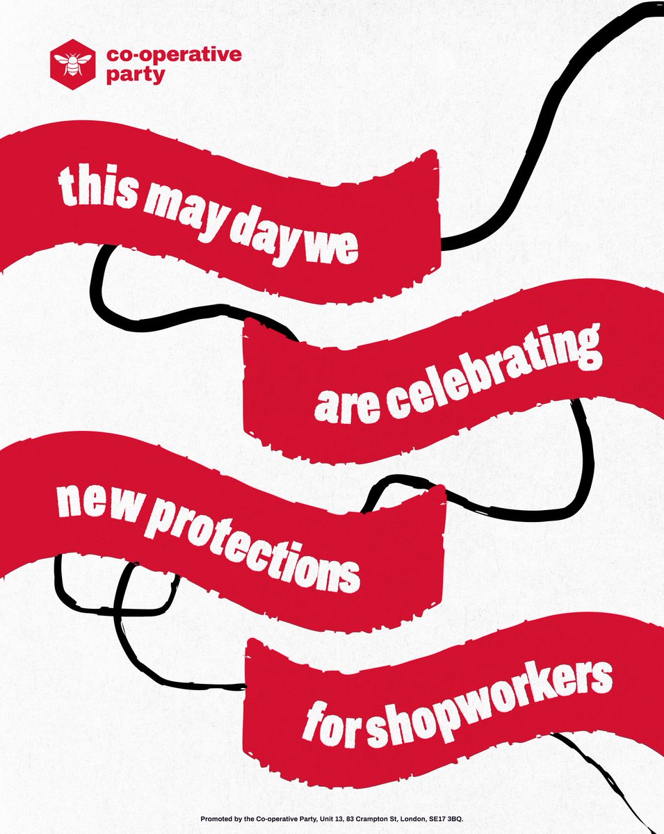 CoopParty's tweet photo. Happy May Day! 🚩

For the first time in British history, shopworkers are specifically protected from assault and abuse at work – a protection won with help from @UsdawUnion and co-operative societies, and delivered by @UKLabour &amp; Co-operative MPs. https://t.co/TPtcnUoZRl