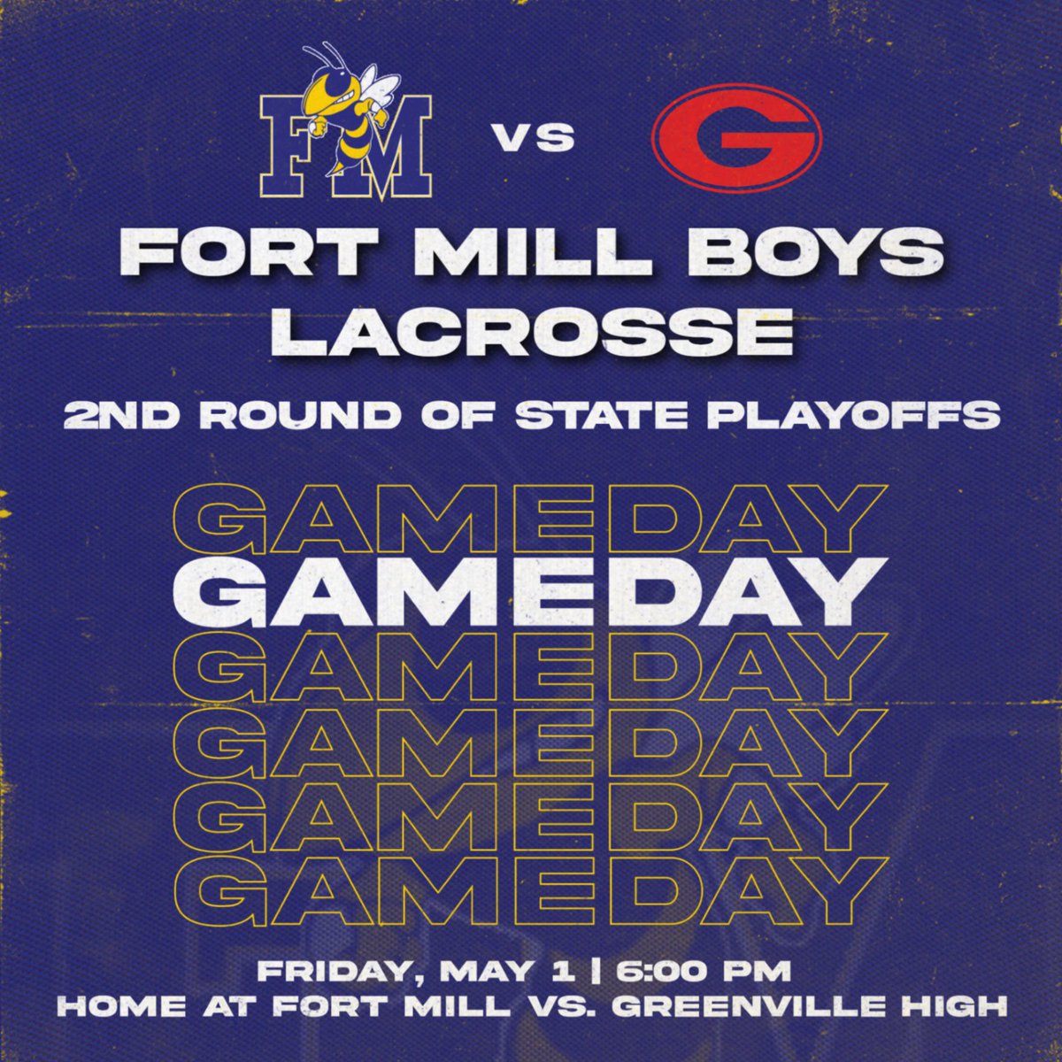 FMYellowJackets's tweet image. Boys lacrosse 2nd Round of State Playoffs today! #WeAreFortMill #GoJackets