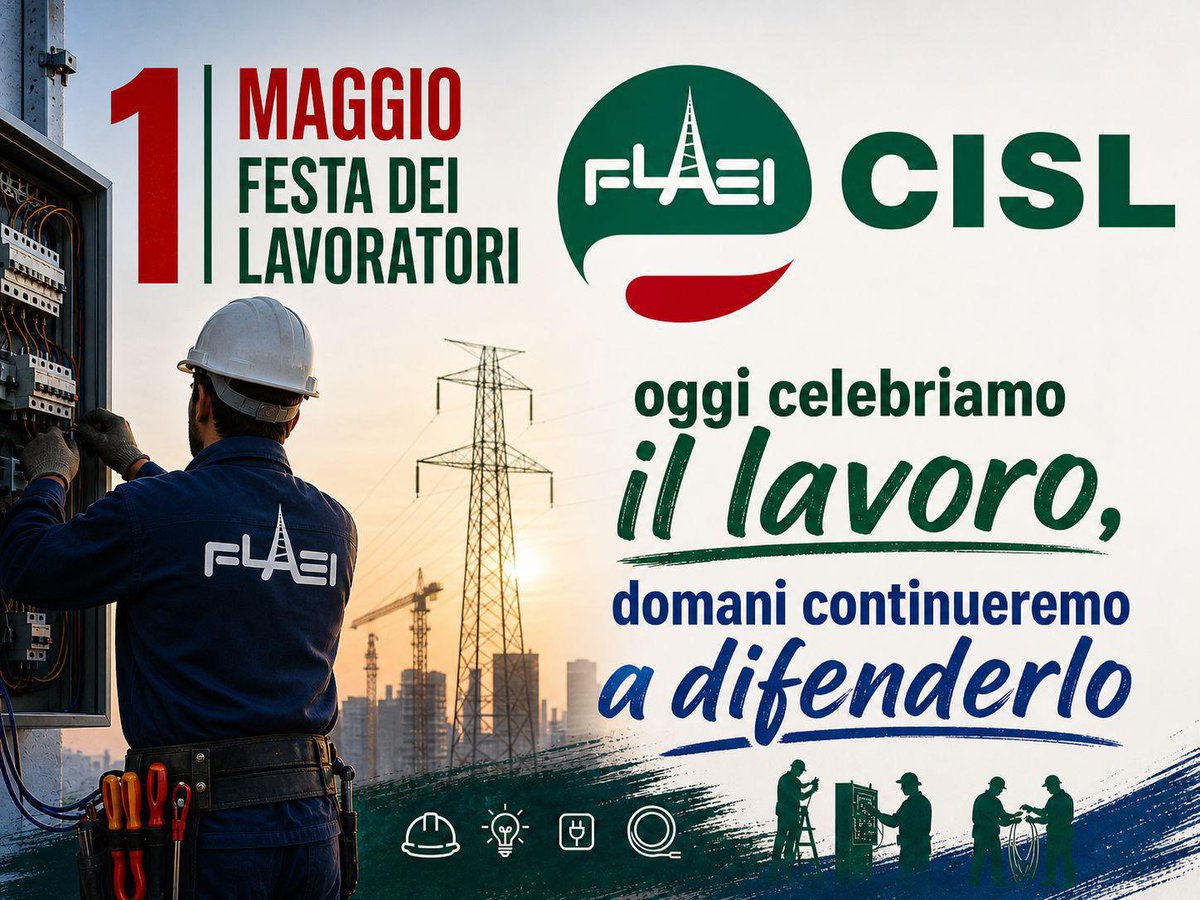 flaeicisl's tweet photo. 𝐀𝐮𝐠𝐮𝐫𝐢 𝐝𝐢 𝐛𝐮𝐨𝐧 𝐩𝐫𝐢𝐦𝐨 𝐦𝐚𝐠𝐠𝐢𝐨!

Auguri alle lavoratrici e ai lavoratori di ieri, di oggi e soprattutto di domani: 
un lavoro più giusto e sicuro per tutti è il nostro obiettivo, e insieme lo raggiungeremo!

#primomaggio #flaei #cisl https://t.co/MH9ET0enio