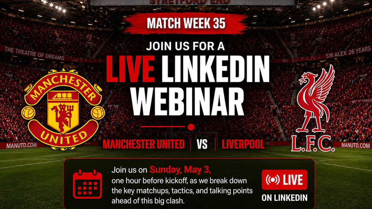 hadisotudeh's tweet image. Join us this Sunday for a live pre-match webinar as we analyze the upcoming match between @ManUtd and @LFC using #tracking data ⚽

To sign up: 

lnkd.in/e7dTmBz4