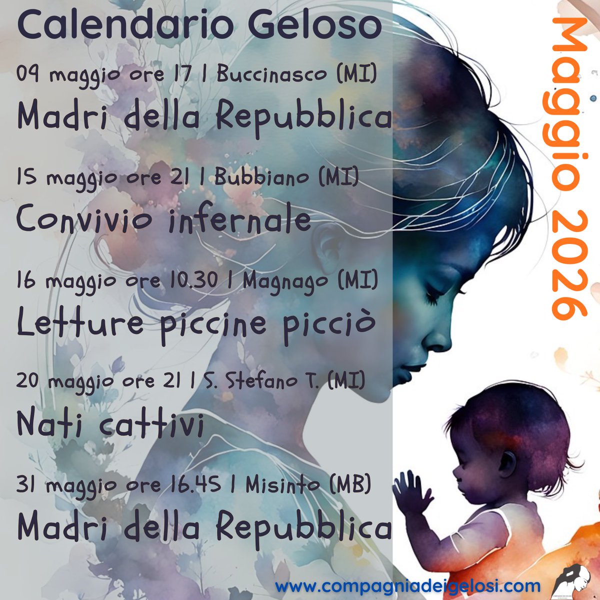 compagniagelosi's tweet photo. 🍨👒CALENDARIO GELOSO 👒🍦

👒Un #maggio ricco di eventi per i #Gelosi! 

🍨Storie per bambini, storie di redenzione, storie da brividi e storie di donne per celebrare l’80. anniversario del voto con le #MadridellaRepubblica!

Buon #PrimoMaggio🤗

#maggiodeilibri #Costituzione https://t.co/Aae4E9uRKW
