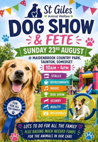 StGilesWelfare's tweet photo. 📅 DATE FOR YOUR DIARY!

Join us for the St Giles Animal Welfare Summer Dog Show &amp; Fete 🐾
📍 Maidenbrooke Country Park, Maidenbrook Ln, Taunton, TA2 8JT
🗓 Sunday 23rd August
⏰ A fun-filled day for all the family!
Come along, have a fantastic day out,❤️ https://t.co/IReVObs5DJ