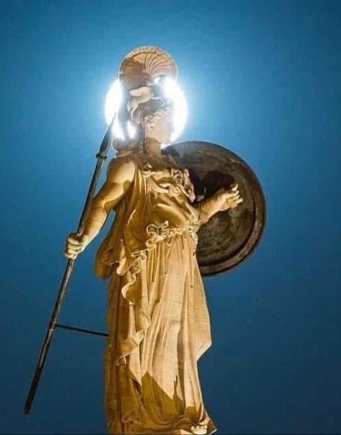 Apollo and Athena on a full moon at the Academy of Athens.