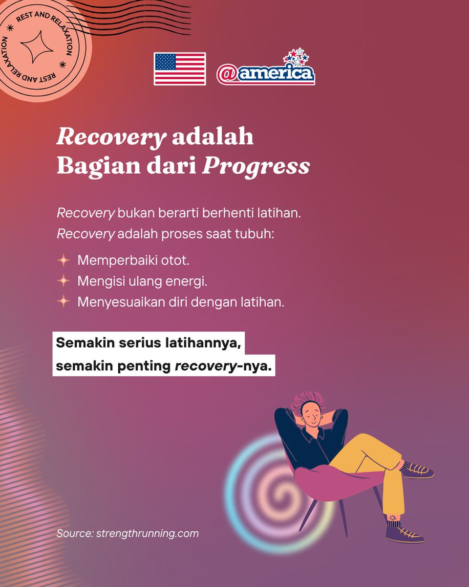 atamerica's tweet photo. Banyak runners fokus latihan terus, tapi lupa kalau progress justru datang saat recovery. Tubuh butuh waktu untuk pulih sebelum bisa jadi lebih kuat. 🏃

#Atampedia https://t.co/r922VaZfj6