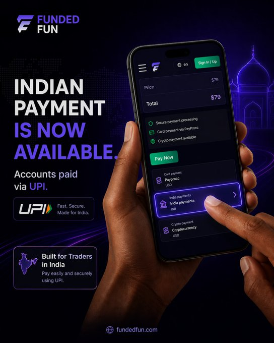 Made Easier for Indian Traders

You can now purchase your FundedFun account through UPI Payment.

A smoother checkout experience with a payment option built for India 💜

fundedfun.com