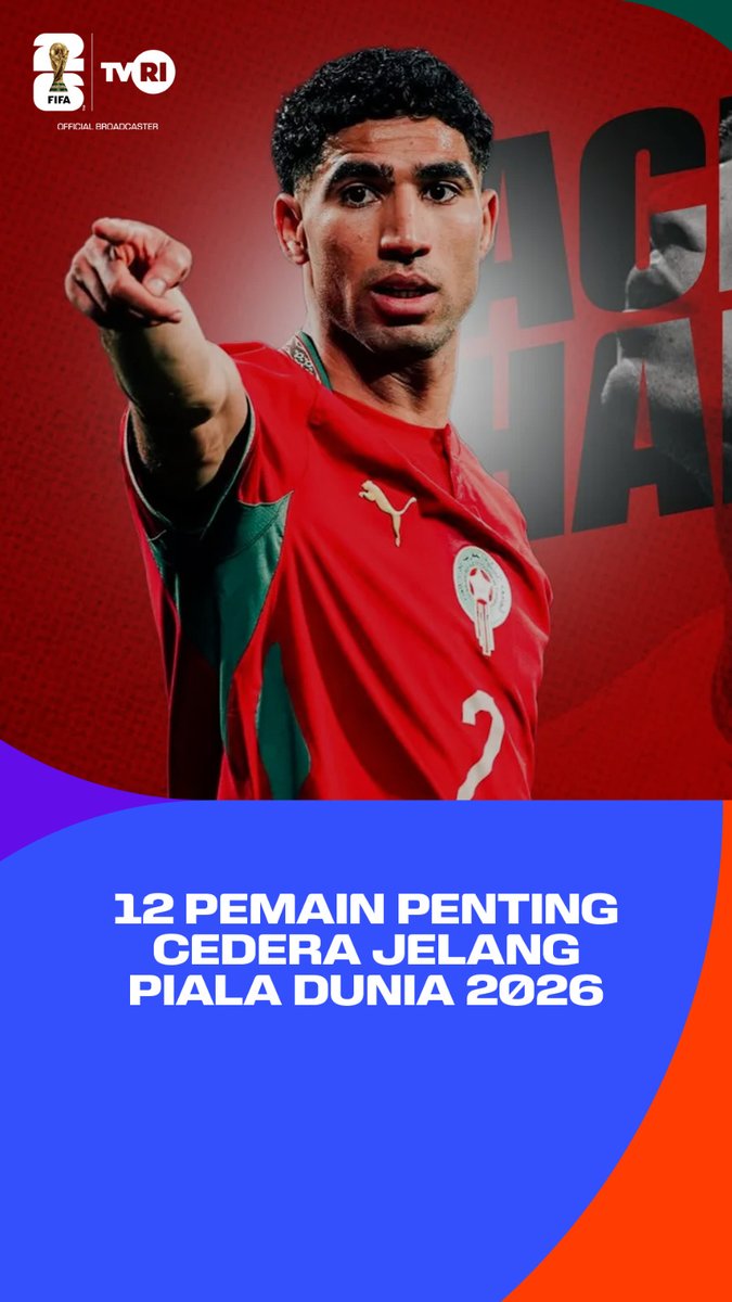 TVRISportHD's tweet photo. 12 pemain penting yang cedera jelang @FIFAWorldCup 2026

#tvriworldcup #FIFAWorldCup #tvrisports #pialadunia2026 #bolagembira

https://t.co/vdPCslQakd https://t.co/wNJXxL83I3