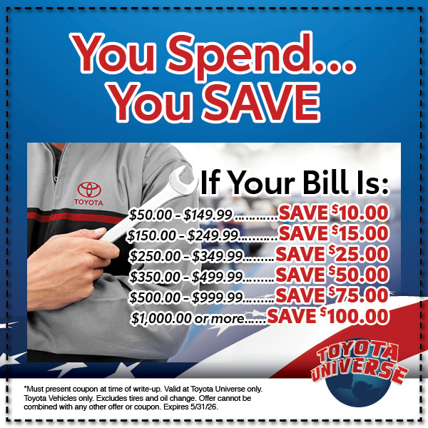 ToyotaUniverse's tweet image. Check out these Service Specials &amp;amp; Coupons this May at Toyota Universe 🔧 Save on maintenance and keep your Toyota running strong all month long!
🔗 bit.ly/4joMKBX
#ToyotaUniverse #ServiceSpecials #CarCare #AutoService #ToyotaService #VehicleMaintenance
