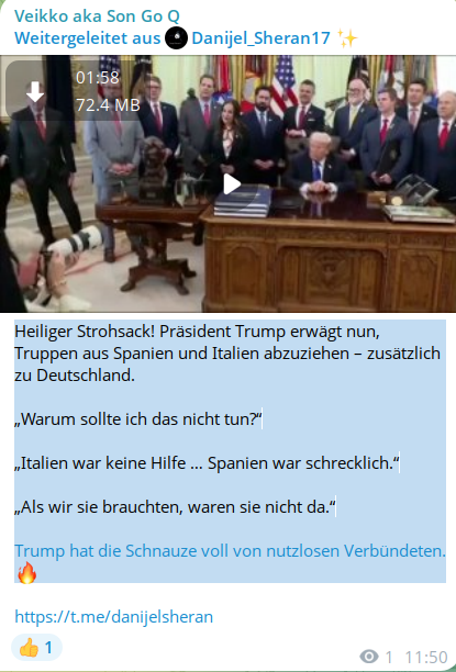 magicvice12's tweet image. Heiliger Strohsack! Präsident #Trump erwägt nun, #Truppen aus #Spanien und #Italien #abzuziehen – zusätzlich zu #Deutschland.

t.me/BitchBotBoiiLi…