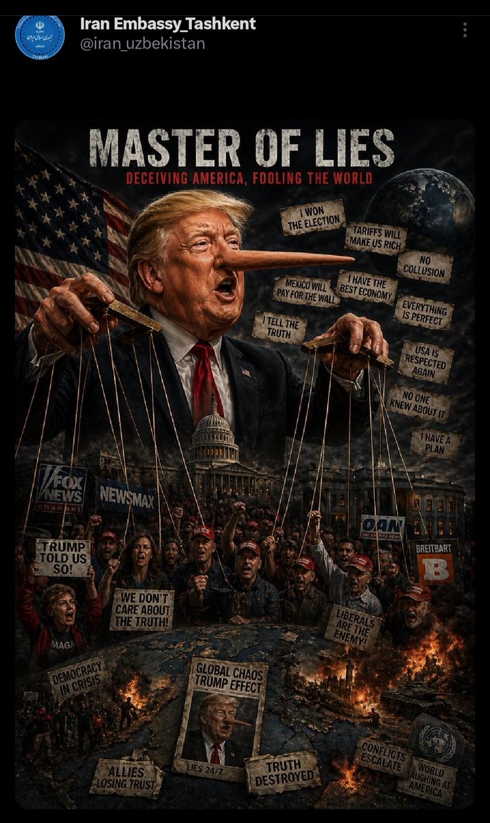 TuffailB's tweet photo. 🇺🇸🔥🇮🇷Puppets, propaganda, and chaos—this is the world of Donald Trump, but Iran refuses to bow. 

#Trump #TrumpAdministration #usa #usarmy #USAToday 
#Iran #IranStrong #IranResistance #StandWithIran #VoiceOfTruth #AxisOfResistance #NoToPropaganda #TruthPrevails #GlobalAwakening https://t.co/RwKZ6uHhhy