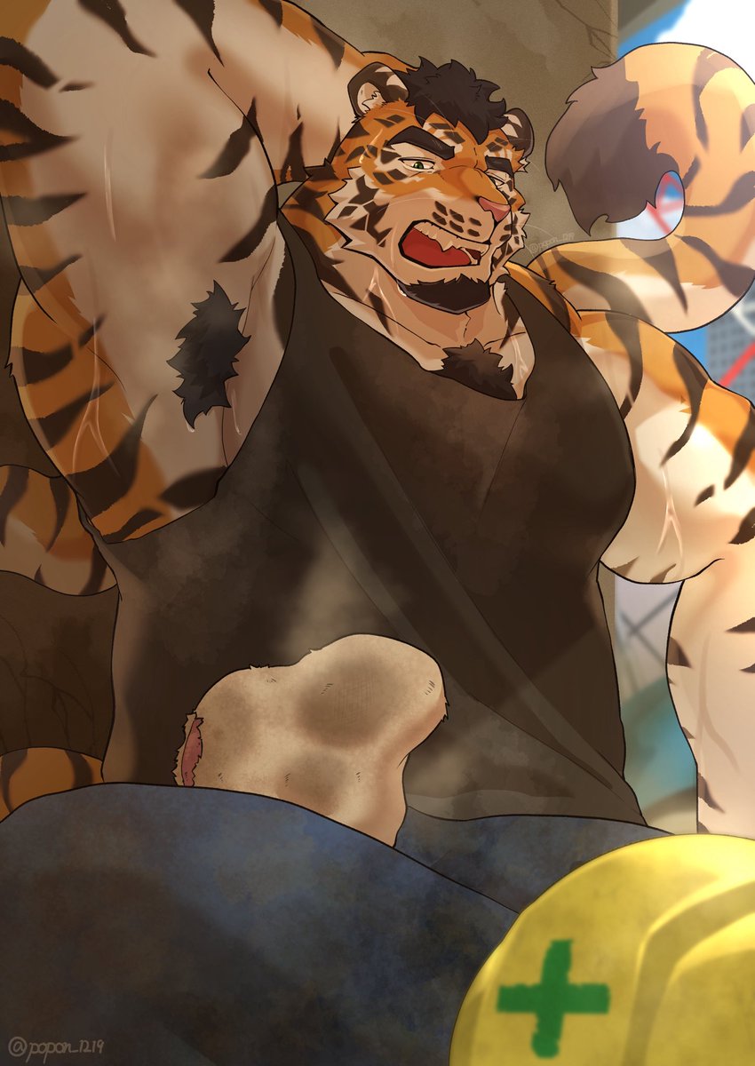 popon_1219's tweet photo. 🐯「あっち〜……まだ夏でもねぇのに少し動くだけでこんなに汗だくかよ…💦すぐ蒸れちまって気持ちわりぃぜ…」 https://t.co/3C1QiVHokJ