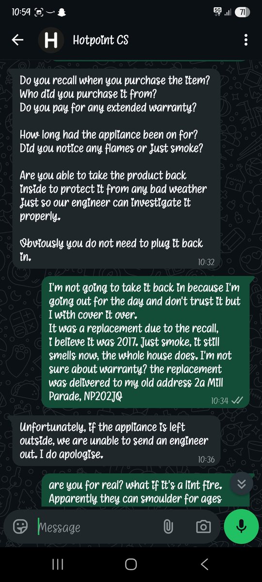 taz81's tweet photo. @HotpointUK @WhirlpoolCorp @BBCWatchdog I can't believe what I'm reading. Is this customer service? putting my damn life at risk?? https://t.co/H8G4kVQ3pF
