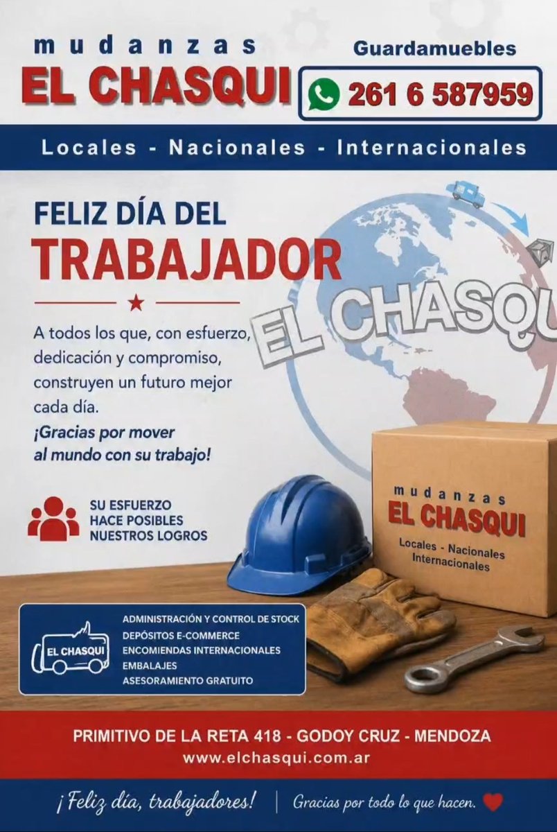 elchasquimza's tweet photo. Desde nuestra entidad queremos desearles a todos los trabajadores en todos los rubros, un muy Feliz Día del Trabajador!!!
Que día tras día, construimos un país 🇦🇷 y un mundo 🌎 mejor.
Felicidades!!! https://t.co/EtI2qpoG2B