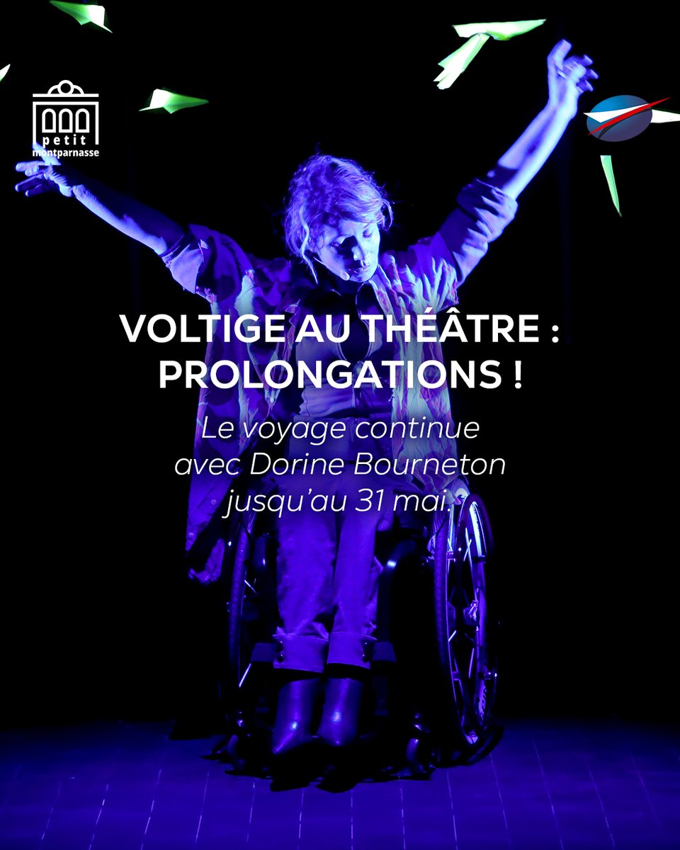 salondubourget's tweet image. ✈️ Bonne nouvelle : le spectacle « Voltige », coécrit et interprété par Dorine Bourneton, est prolongé jusqu’au 31 mai au Théâtre du Petit Montparnasse !

Un seul-en-scène qui donne envie de se dépasser.

#Voltige #DorineBourneton #Inclusion