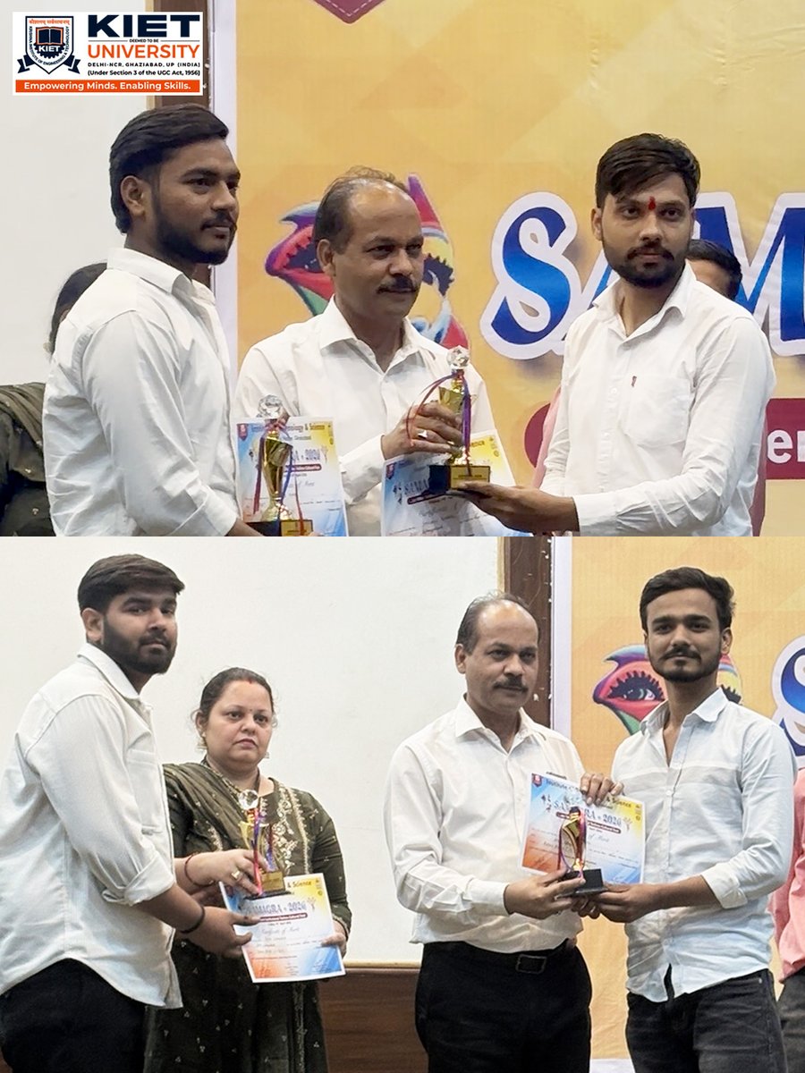 Kiet_edu's tweet image. 𝗠𝗖𝗔 𝗦𝘁𝘂𝗱𝗲𝗻𝘁𝘀 𝗦𝗵𝗶𝗻𝗲 ✨

MCA Batch 2025–27 secures top positions at ITS Samagra 2026.

🏆 Milan Khari &amp;amp; Mayank Kumar – 1st (₹3,000)
🥈 Piyush Garg &amp;amp; Ritik Chandela – 2nd (₹2,000)
Proud moment for KIET! 🚀

#KIET #MCA #StudentSuccess #ProudMoment