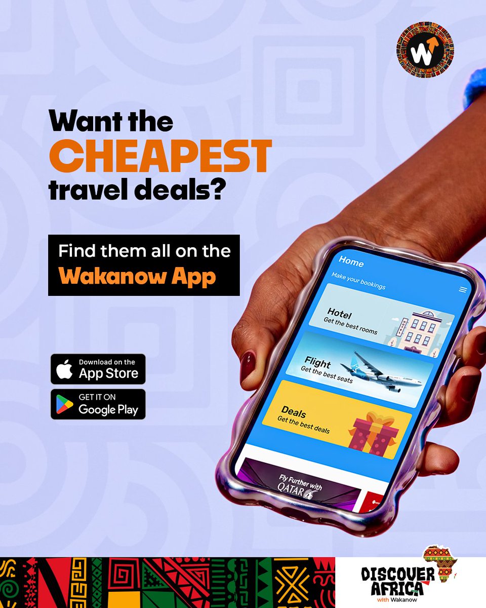 Wakanowdotcom's tweet image. Smart travellers know exactly where to find the best deals. Download the Wakanow App to book now.

Let's Go!

#wakanow #wakanowapp #TravelSmart #Travelwithwakanow