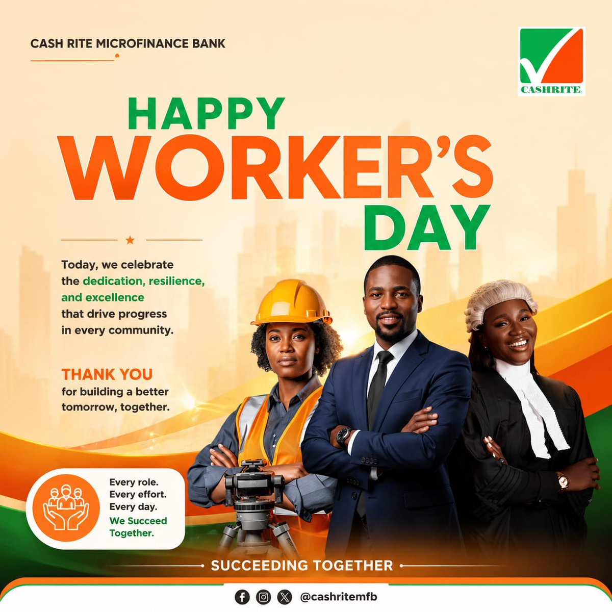 Cashritemfb's tweet photo. Hard work deserves more than just applause… it deserves support. 📷
To every builder, creator, and professional — we see you. And we’re here to help you grow.
Happy Workers’ Day from Cash Rite Microfinance Bank. https://t.co/mPjEJAlRnx