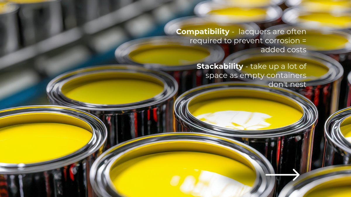 CambrianPack's tweet photo. Tin has been the go-to for chemical &amp; industrial packaging - but hidden costs are catching up. Weight. Damage. Permeation. Coatings. Un-stackability.
Better options are coming 👀 Watch this space. https://t.co/lbvUBapXVS