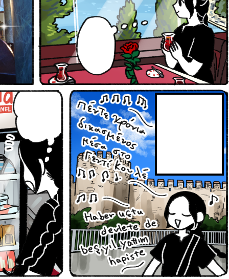 好きな歌ゆかりの場所に行って浮かれて歌う自分の図(昨年秋のことを思い出しながら描いてる(というか描くと身体感覚としてよみがえってくる感じがある) 