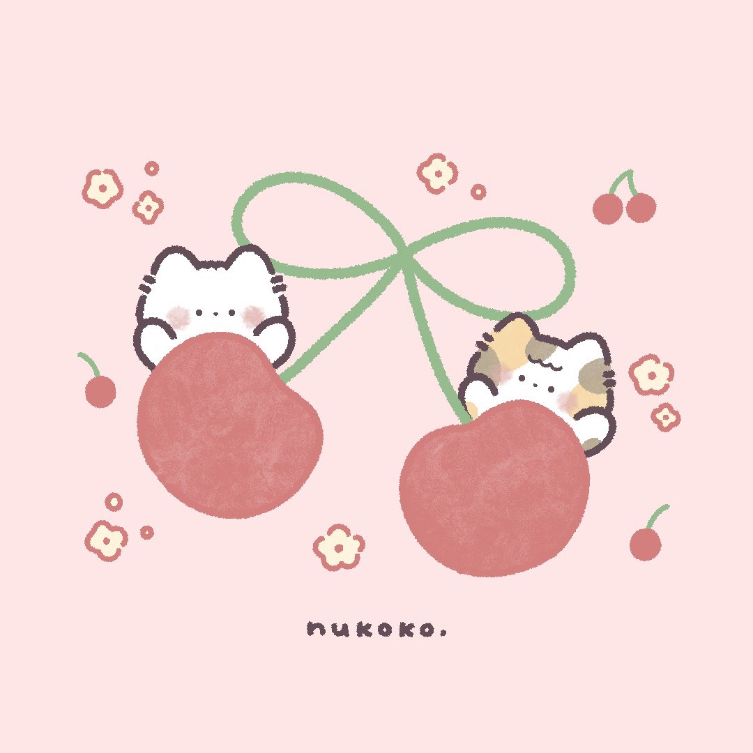 5月の壁紙ぜひ使ってねー！🐱🍒 ⁡ さくらんぼからひょっこり🍒| ᐕ