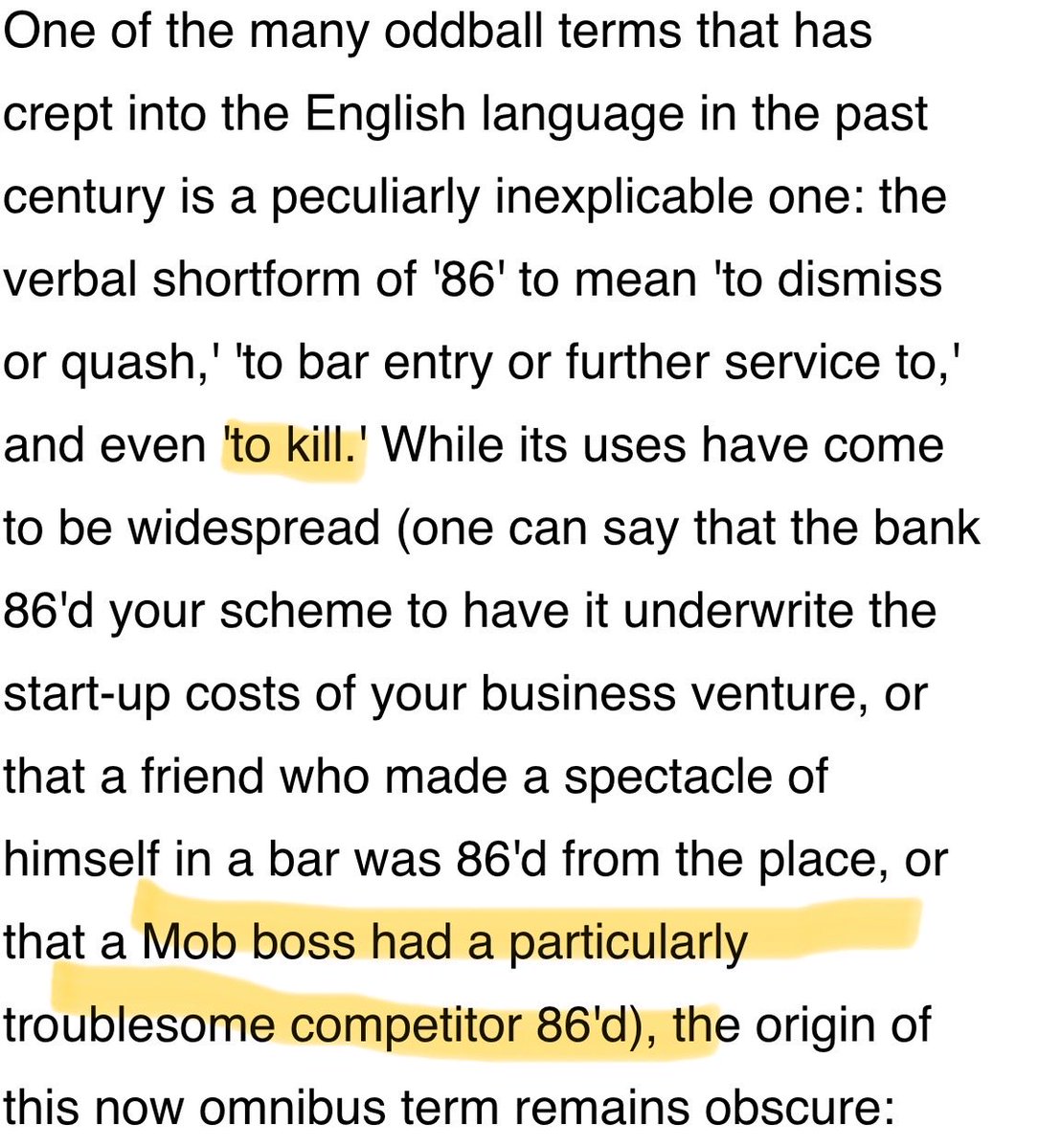 Do a Google search of the slang “86” and narrow the date to pre-Trump. This is from Snopes in 2009.