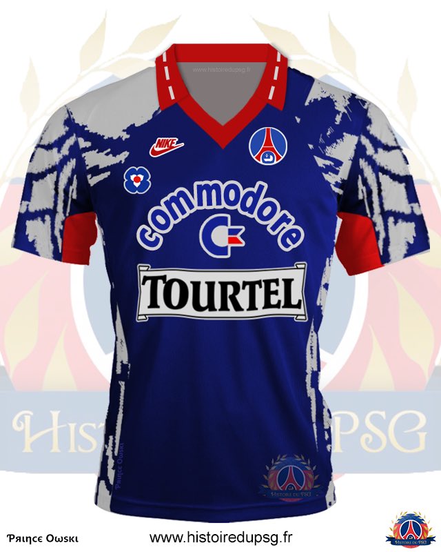 MaillotsPSG's tweet image. Maillot du jour :

Il y a 33 ans, le #PSG l’emportait à Auxerre avec le maillot extérieur 1992-93.

1/2