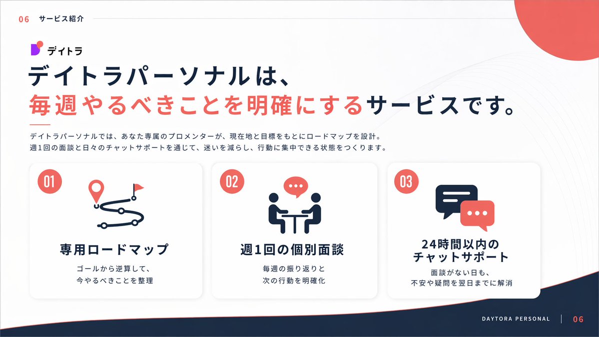 Image for the Tweet beginning: #デイトラ パーソナルを、デザインコースから試験的にスタートしました💪

専属メンターが一人ひとりの状況に合わせてロードマップを作り、週1回の面談とチャットで、学習からポートフォリオ、案件獲得・転職まで伴走するサービスです。

イメージは、ジムの「パーソナルトレーニング」のWEB版です。 