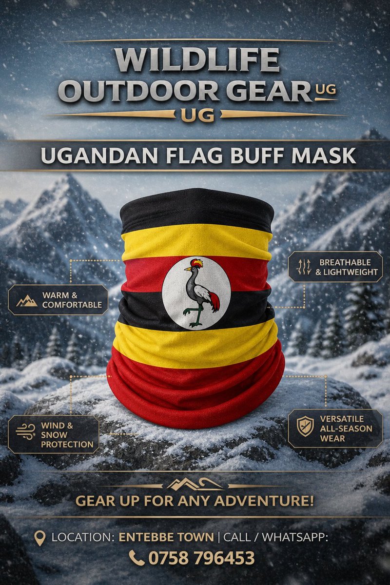 WildGearOutdoor's tweet image. Stay bold, stay protected, and represent Uganda wherever adventure takes you 🇺🇬❄️
Our Ugandan Flag Buff Mask blends identity, comfort, and performance\
📍 Available in Entebbe Town
📞 Call/WhatsApp: 0758 796453

#WildlifeOutdoorGearUG #BuffMask  #AdventureReady #ExploreUganda