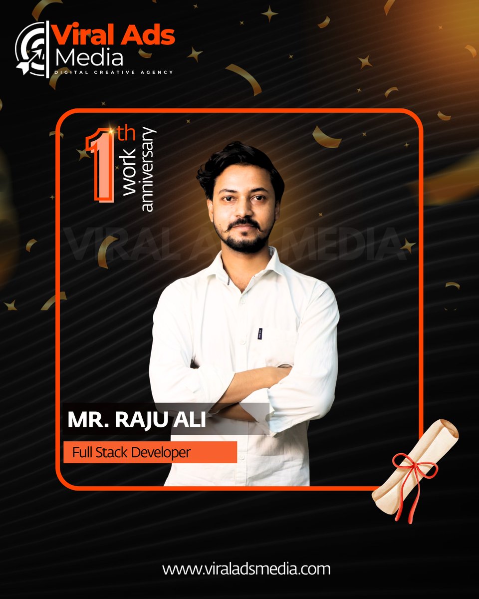 viraladsmedia's tweet image. Happy 1st work anniversary to Mr. Raju Ali!
Your dedication as a Full Stack Developer at Viral Ads Media has been incredible. We look forward to many more milestones together!
#WorkAnniversary #FullStackDeveloper #ViralAdsMedia #CelebratingSuccess"
