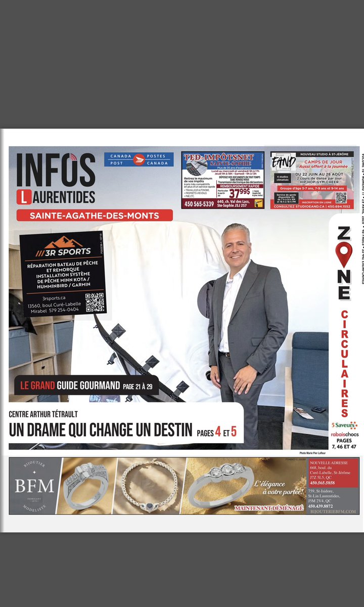 NicolasTetrault's tweet image. Journal Infos Laurentides Centre Arthur Tétrault Sainte Agathe des Monts et Centre Arthur Tétrault 

🇨🇦 #français

Très honoré de voir notre histoire et notre mission mises en lumière à la une du Journal Infos Laurentides.

Derrière le Centre Arthur Tétrault, il y a avant tout