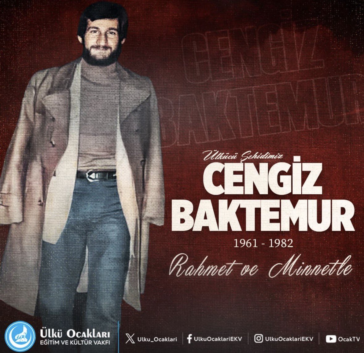 Şehadetinin yıl dönümünde Ülkücü Şehidimiz Cengiz BAKTEMUR'u rahmet ve dualarla anıyoruz.