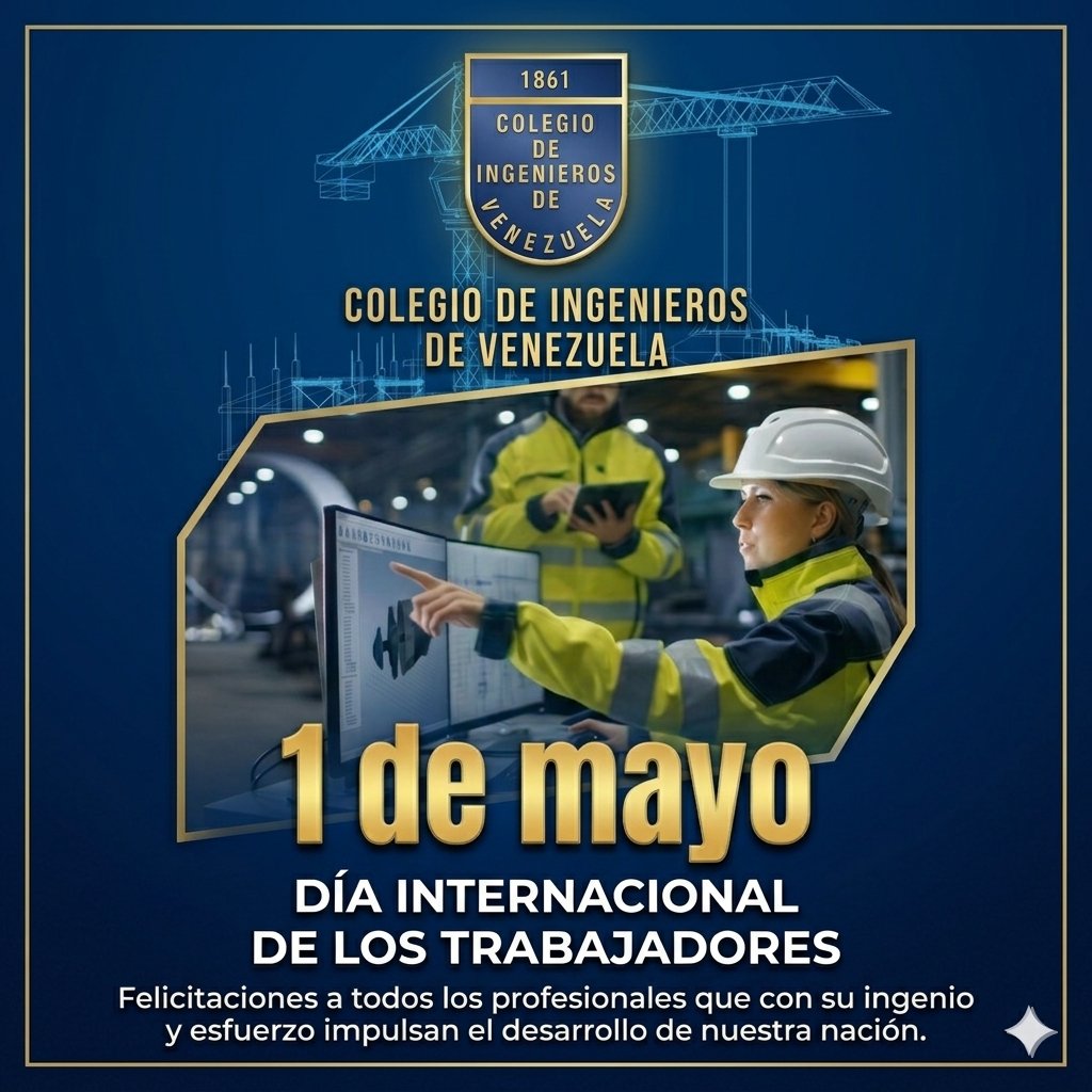 El Colegio de Ingenieros de Venezuela felicita y saluda hoy Día Internacional de los Trabajadores a todas y todos los trabajadores venezolanos cuyo esfuerzo diario impulsa la construcción de un país más próspero con crecimiento económico que consolide bienestar de sus habitantes