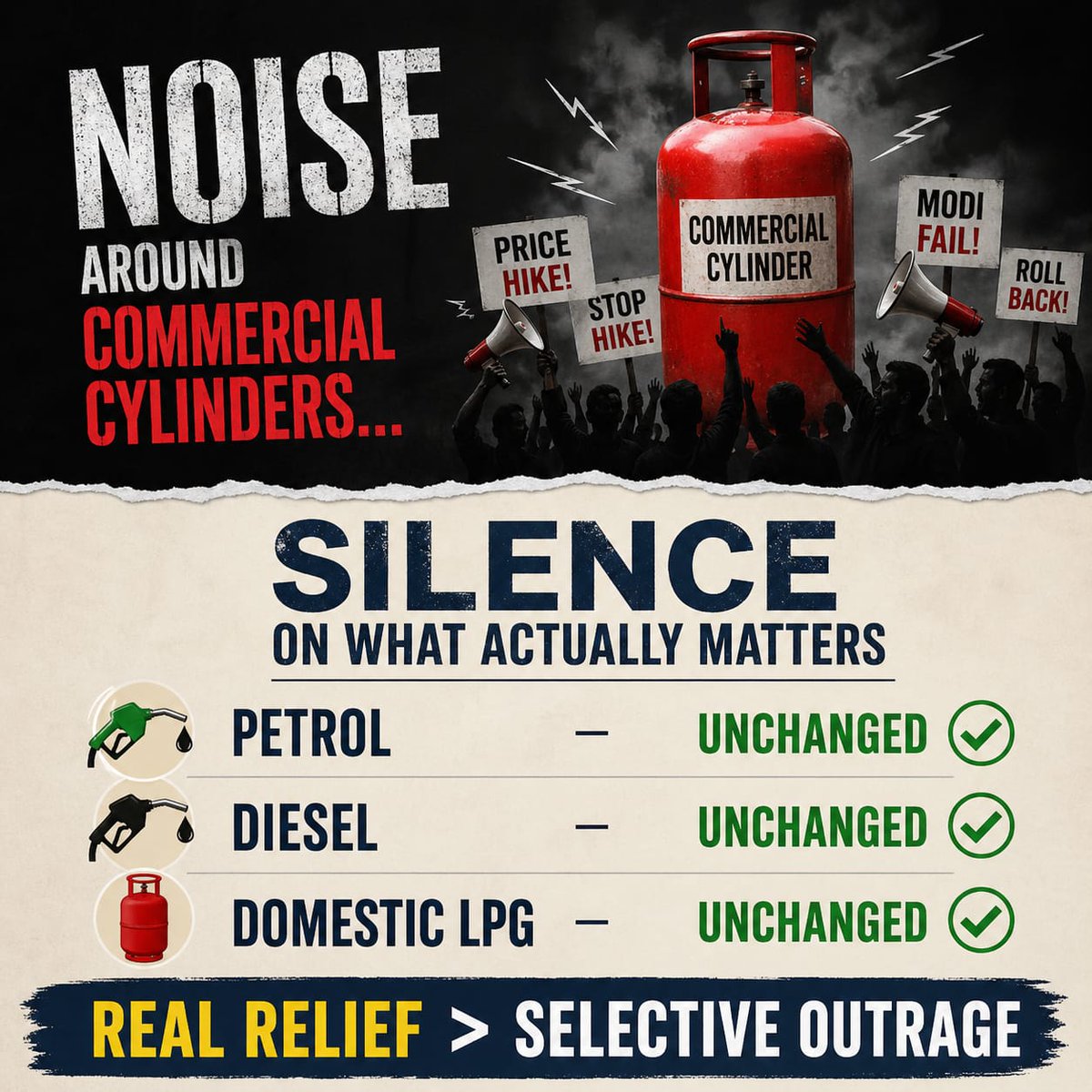 Mrsinha's tweet image. #Petrol, #diesel prices unchanged.

No change in prices of domestic LPG (14.2 kg) for 33 crore domestic #LPG consumers.

I am going to say something that needs to be said out loud.

The opposition in this country has become a professional fake news manufacturing unit. Their