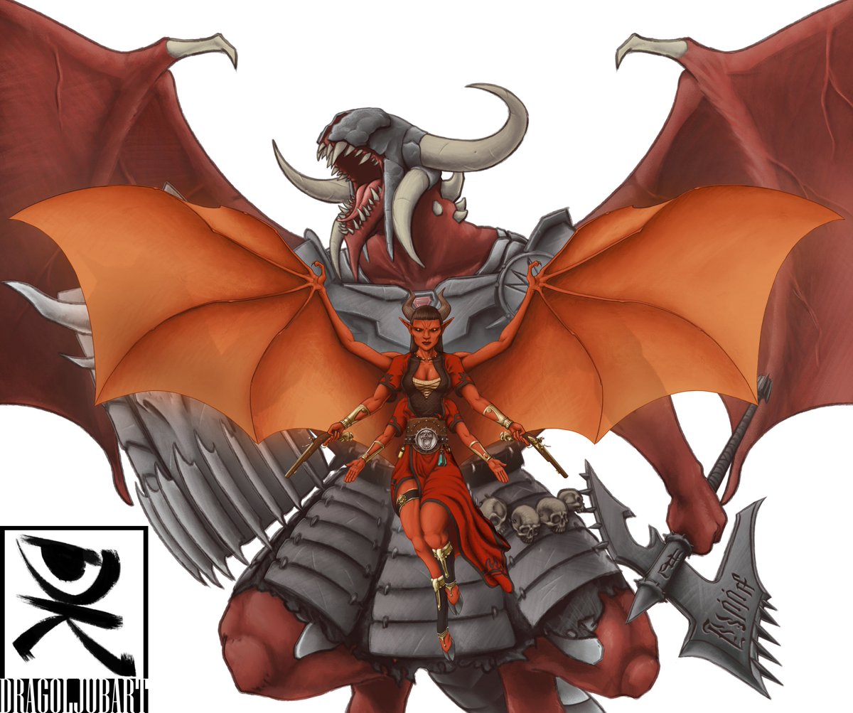 Dragoljubart's tweet image. "Empress Satariel and Ashgarl the Bull"

A commission I did for my friends Pathfinder 1e game a year ago, the BBEG of the campaign that recently just ended.

#art #pathfinder