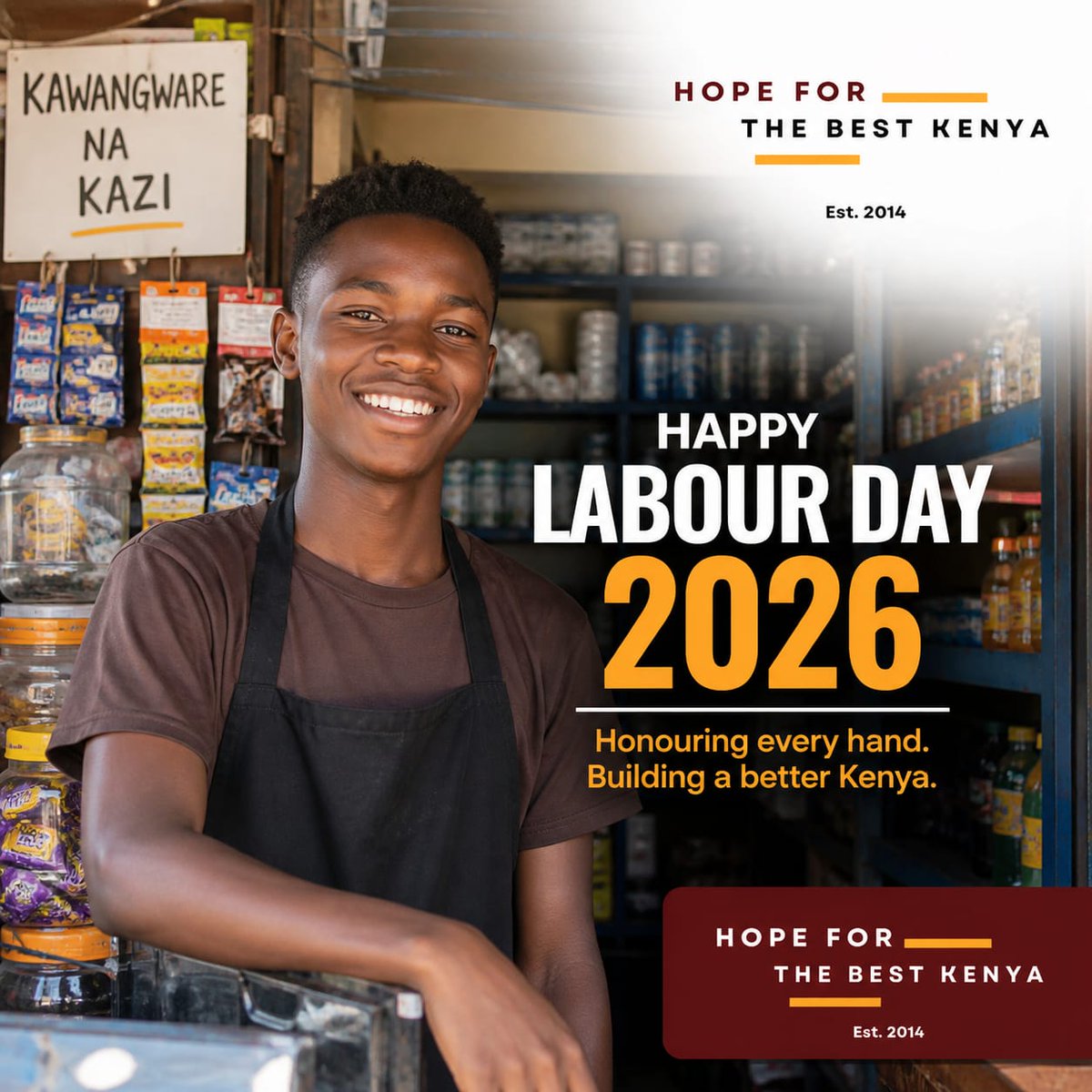 HopeForTheBestK's tweet photo. Happy Labour Day!💪 Today, we celebrate the strength, resilience, and dedication of workers everywhere. At Hope For The Best Kenya, we honour your efforts in building brighter futures for our communities.

#LabourDay #HopeForTheBestKenya #youthempowerment #YouthDevelopment https://t.co/2ZNDxBYxro