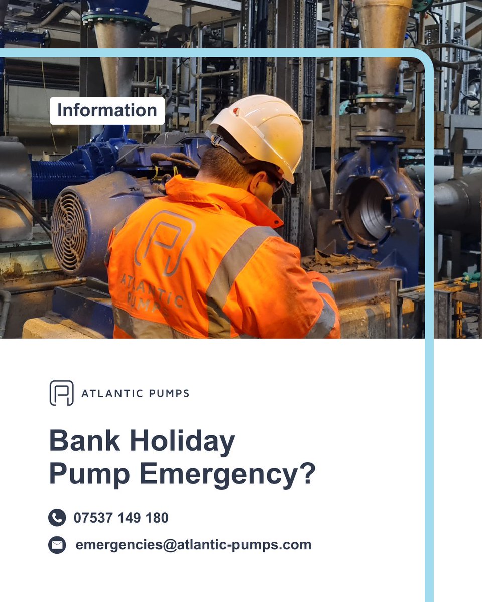 atlanticpumps's tweet image. Atlantic Pumps will be closed on Monday 4th May and reopen on Tuesday 5th at 7:30am. If you need urgent pump support on Monday, we’re still here to help:

📲 WhatsApp: 07537 149 180
📧 Email: emergencies@atlantic-pumps.com

#Quarrying #Mining #WaterIndustry #AnaerobicDigestion