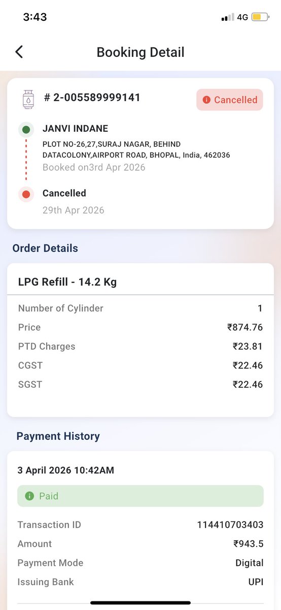 AmarDoc6's tweet photo. @Bhopal_IDO not delivering cylinder for a month and after that automatically cancelling the order. Agency is not taking any responsibility they just busy in black marketing. https://t.co/hWTvzDQPfK