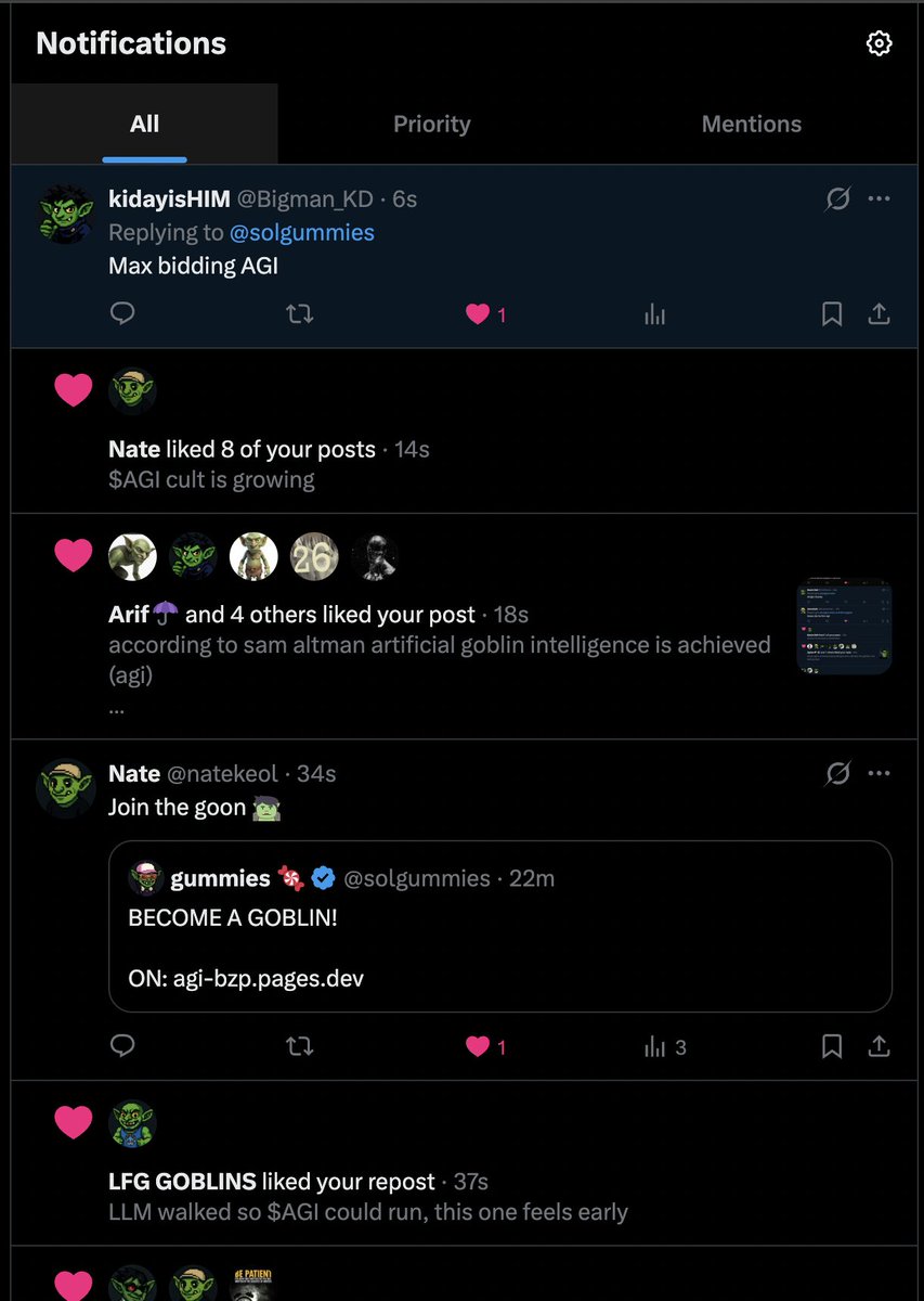 all goblins btw 
with the best ticker $agi  (most spoken tech topic 2026)
with openai founder <a href="/sama/">Sam Altman</a> saying 
"artificial goblin intelligence achieved"

40k mcap btw.
higher

4hsxz9UDR7kt9HRvpe6GUvMVx1RL6U4U8gMAFDG4pump
