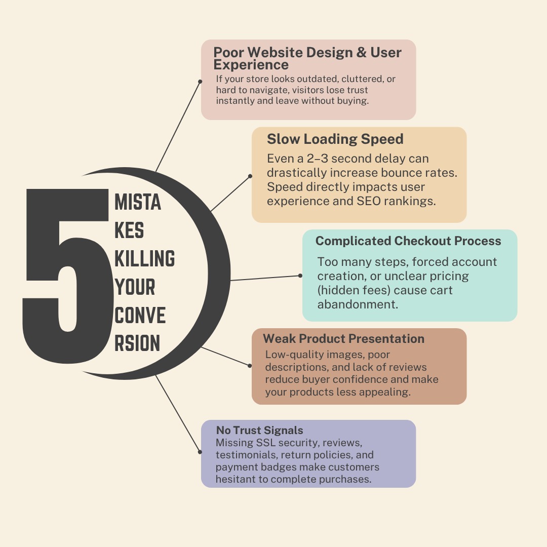 badmus_ido12150's tweet image. Your store might be getting traffic. but no sales?
It’s usually not the product.
These 5 silent killers are stopping your conversions:
• Poor website design
• Slow loading speed
• Complicated checkout
• Weak product presentation
• No trust signals
#entreprenuership #business