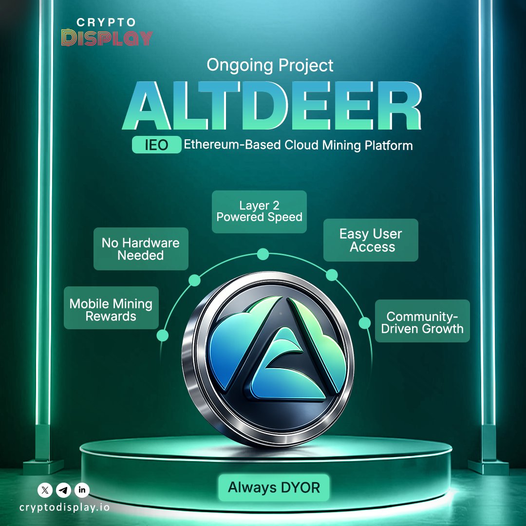 CryptoDisplayio's tweet image. Ongoing Project: Altdeer IEO 

Ethereum-based cloud mining platform designed for simple, fast, and accessible crypto mining. 

To More Explore - cryptodisplay.io/crypto-ieo/alt…

#CryptoDisplay #IEO #ALT #token #Altdeer #Crypto @altdeerCloud
