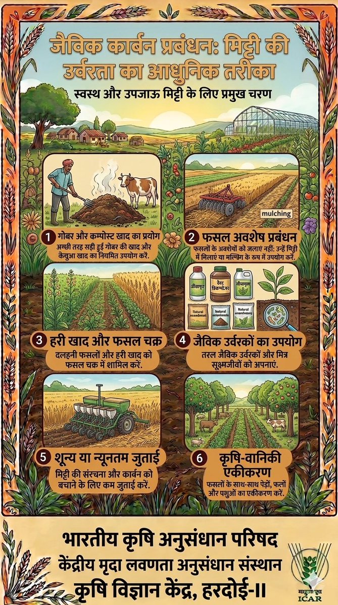 KVKHardoi2's tweet image. Adopting organic carbon management is absolutely essential for enhancing soil fertility and productivity
#sustainablefarming 
@CSSRIKarnal @icarindia @IcarKanpur