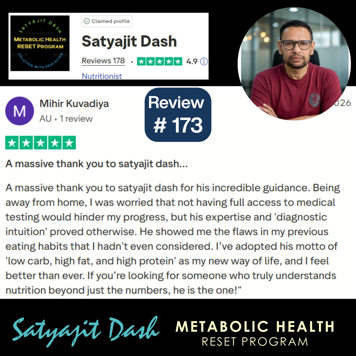 dsatyajit's tweet image. #TRUSTPILOT 
#REVIEW173 
#CLIENT 
#SYDNEY
#AUSTRALIA 

🔑KEY HIGHLIGHTS:

✅Incredible Guidance
✅Expert Diagnostic Intuition
✅Personalised Nutrition Insight
✅Identifying Hidden Food Mistakes
✅Practical Low-Carb Lifestyle
✅Protein Priority, Low Carb &amp;amp; Healthy Fat Approach