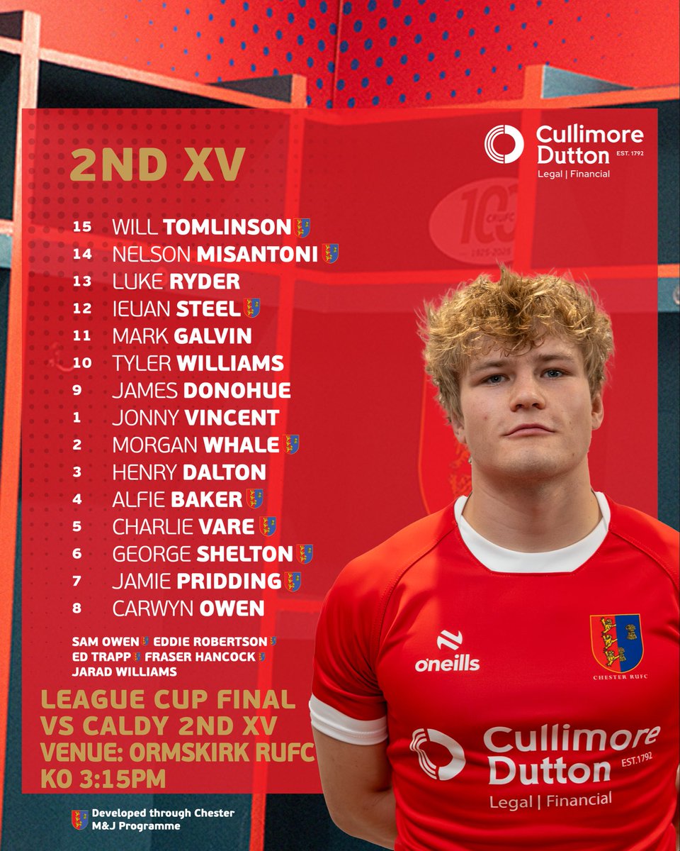 RUFCChester's tweet photo. 🚨 LEAGUE CUP FINAL SQUAD ANNOUNCEMENT 🏆

🆚 Caldy 2nd XV
📍 Ormskirk RUFC
🗓 Saturday
⏰ 3:15PM KO

A huge occasion for the lads and a chance to finish the season with silverware. Let’s get behind the boys and make some noise 💪

#upthechess https://t.co/J5YJDrDE0H