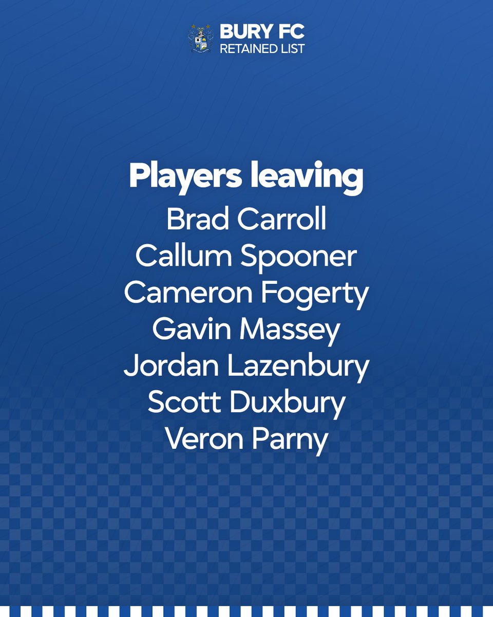 buryfcofficial's tweet photo. #buryfc can today confirm its retained list following the conclusion of the 2025/26 season 👇