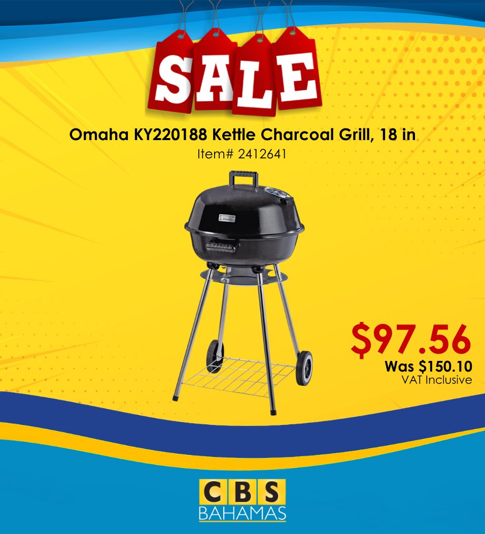 CBSBahamas's tweet photo. Our Countdown to Summer Sale is ON! 🔥

Get ready to grill with the Omaha 18” Kettle Charcoal Grill—now just $97.56 VAT Inclusive! (was $150.10)

Don’t miss out on these sizzling savings 😎

👉 View more deals here: https://t.co/j69iipQuIy https://t.co/soBcGx2aSS